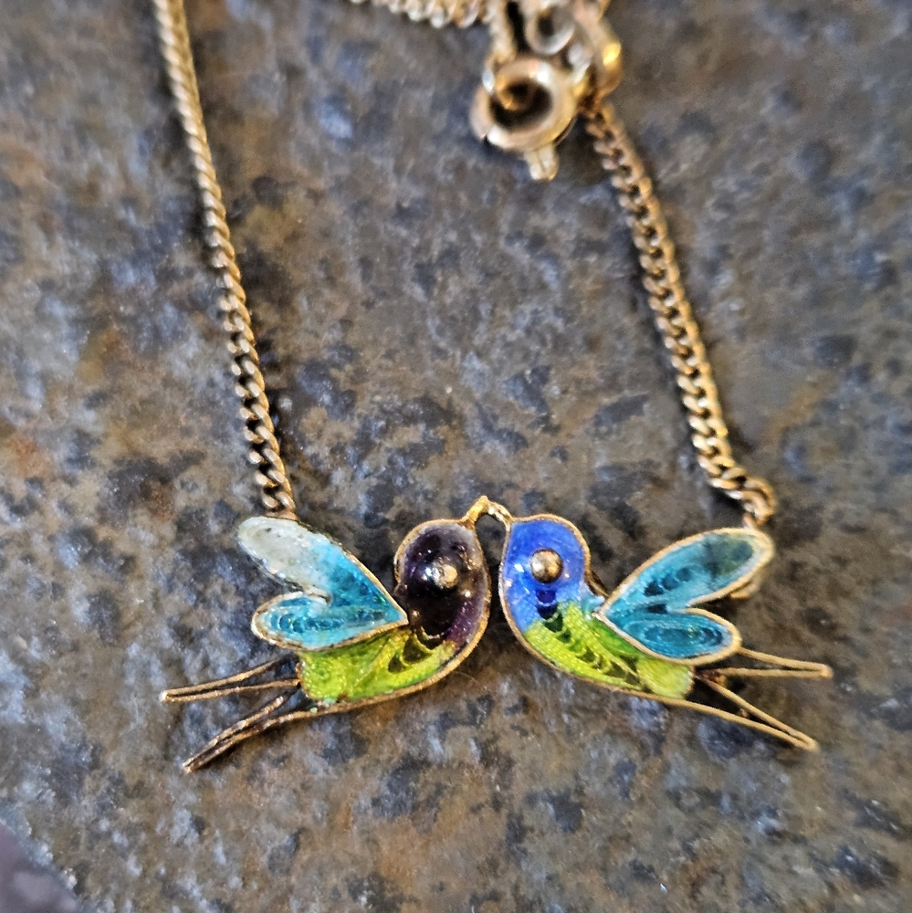 Vintage Kissing Lovebirds Goldqashed Sterling Silver